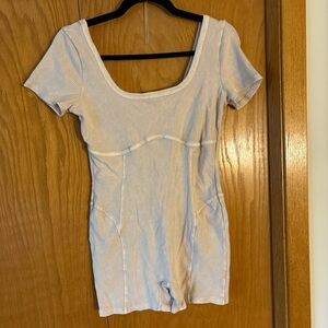 Fashion Nova Ribbed Short Sleeve Jumpsuit - Light Blue